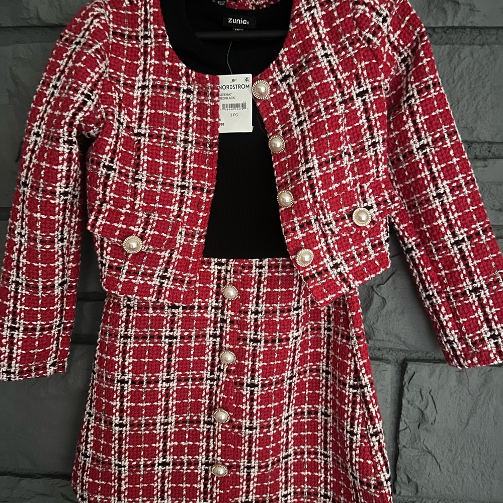 Zunie NORDSTROM Red, Black & White Tweed Two-Piece Dress Set